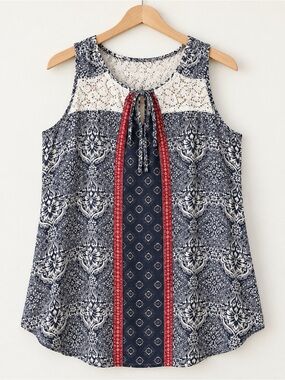 Westport 1962 Size 2X Boho Paisley Lace Yoke Tunic Tank